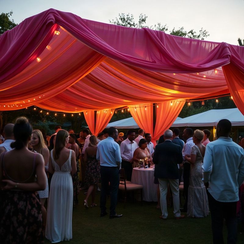 Private garden party in Milimani with a rose-and-gold canopy at dusk