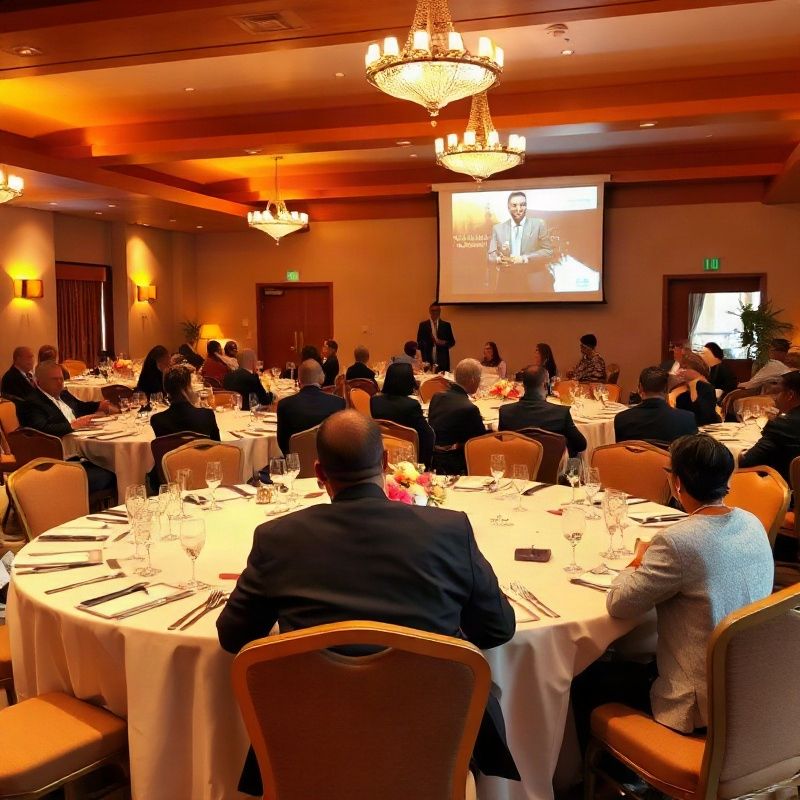 Corporate leadership retreat with round tables and rose-warm centrepieces at a Nakuru lodge